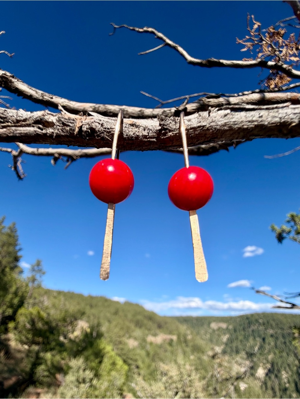 14K Gold and Red Coral Bead Threader Earrings - Handmade NWOT